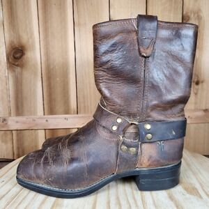 Frye Harness Boots Kids 3 D Brown Leather Mid Calf Biker Engineer Square Toe